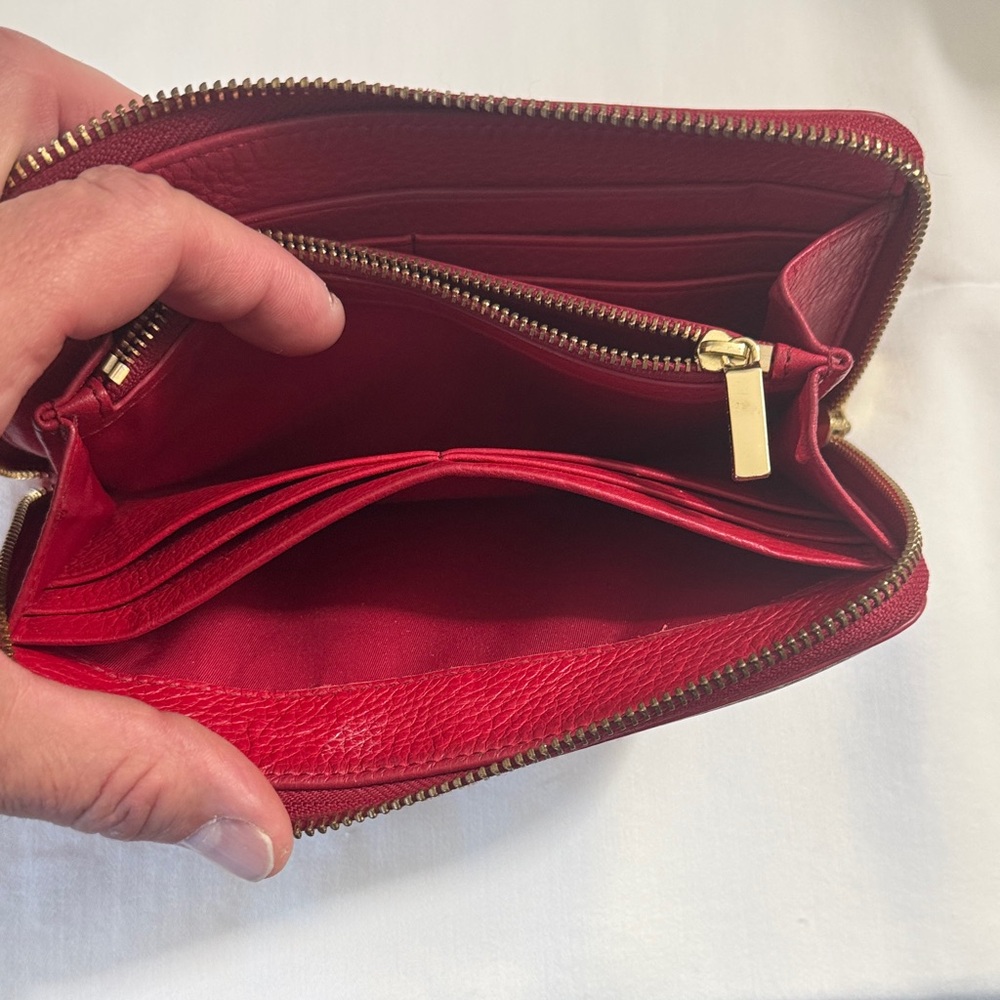 Tory Burch Cherry Red Leather Card Holder - Picture 6 of 8